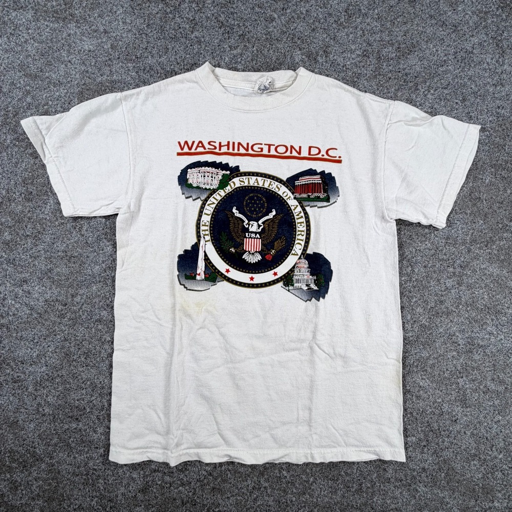 Vintage 90s Delta Pro Weight Washington D.C Tourism Graphic T-Shirt Mens S White